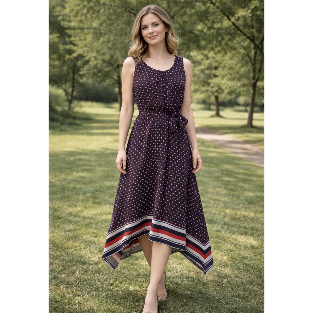 Apt 9 Midi Dress Petite Large Fit Flare Flowy Career Office‎ Sleeveless Chiffon
